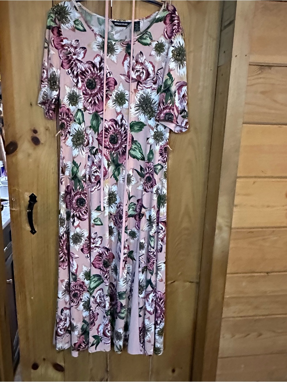 Nina Leonard Pink Floral Short-Sleeve Maxi Dress